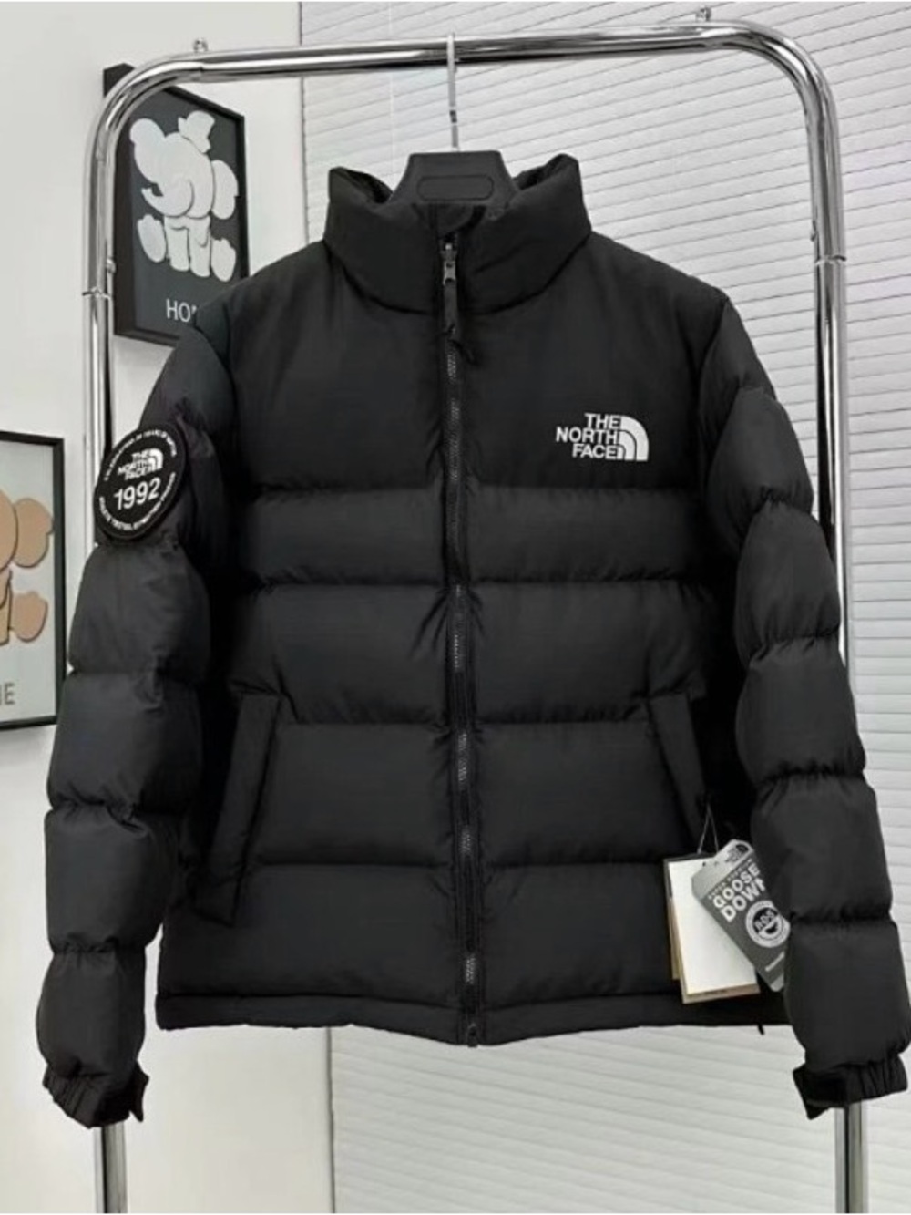 The North Face Men's Black Puffer Jacket with Chest Logo